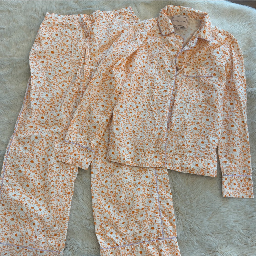 Floral Daisy Kids Pajama Set - Orange/White